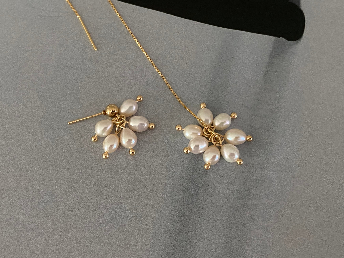 summer fun freshwater pearls firework style A and B dangle drop studd earrings, gift for her