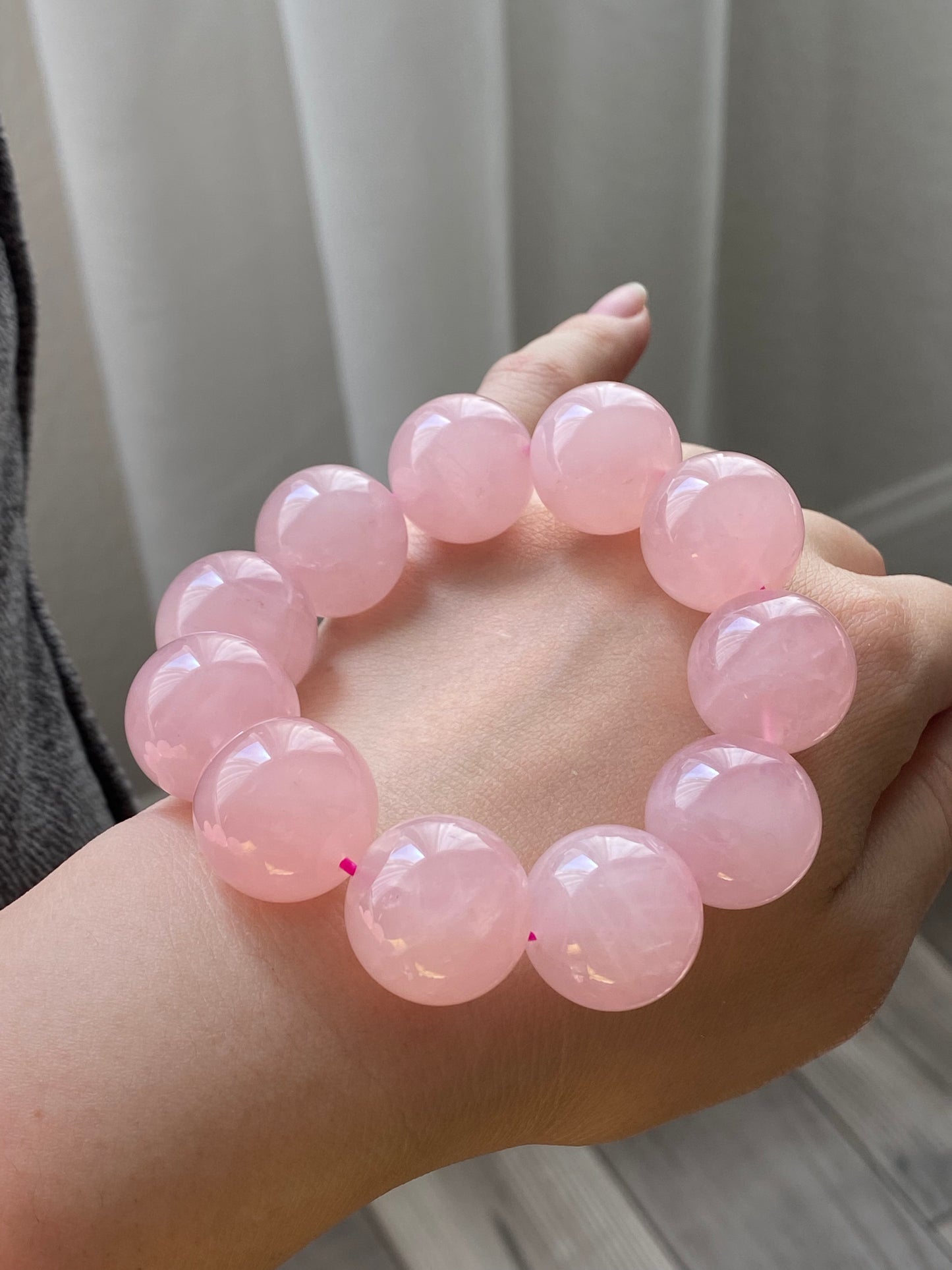 20mm Gym Huge size Natural Rose Quartz,pink crystal Round Bead Bracelet,gift for her sphere on wristen