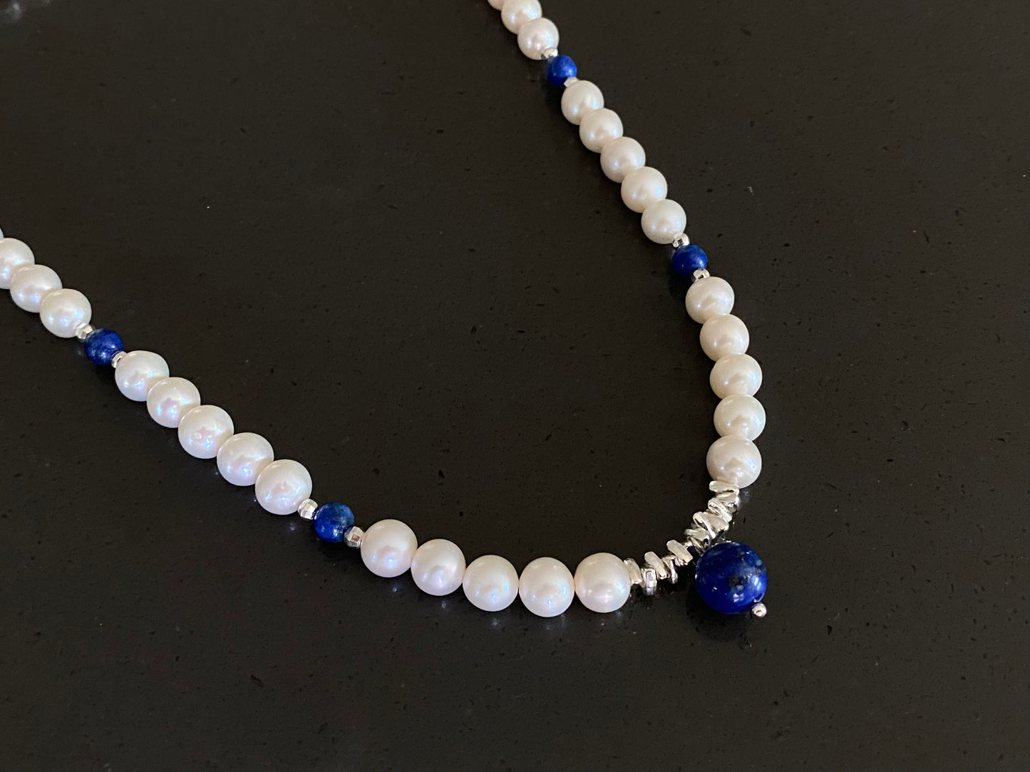 freshwater pearls with lapis lazuli vintage beach style necklace,gift for her,mother's day gift