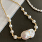 Fresh water pearls bright iridescent big baroque flame ball,fish tail baroque luster with gold pearls necklace