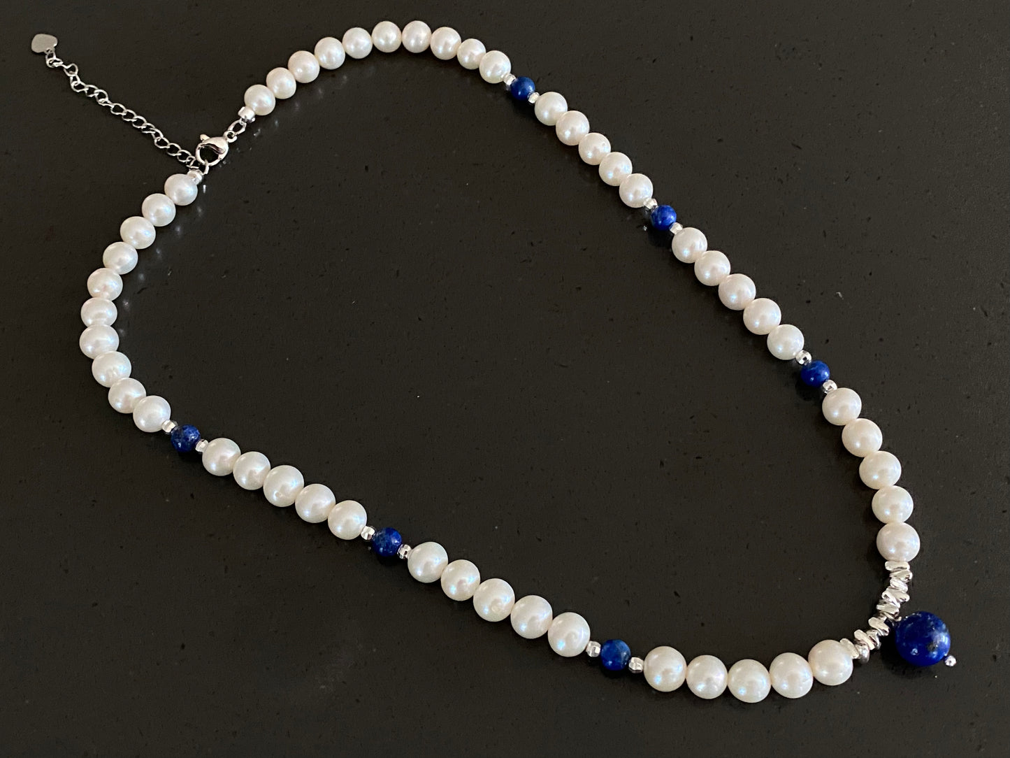 freshwater pearls with lapis lazuli vintage beach style necklace,gift for her,mother's day gift