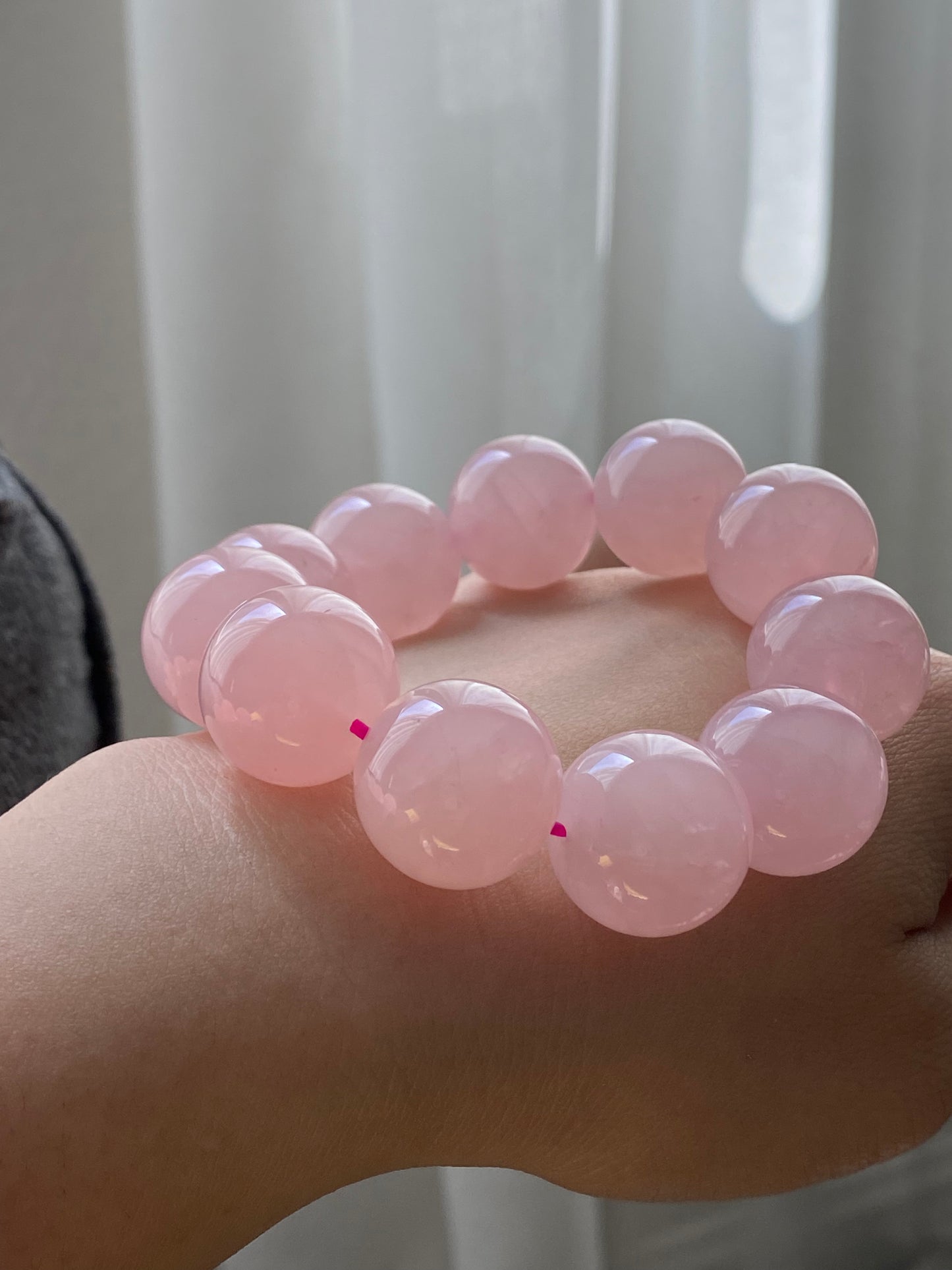 20mm Gym Huge size Natural Rose Quartz,pink crystal Round Bead Bracelet,gift for her sphere on wristen