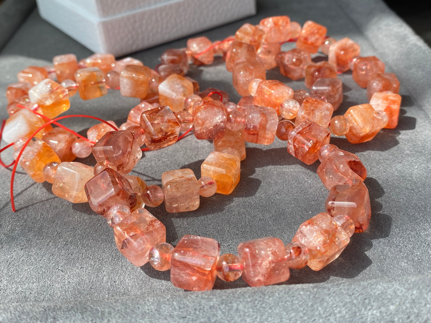 10MM Natural square cube shape Koi Carp Fire Quartz,Hematoid Quartz Rainbow Flash Bracelet 13mm,gift for her,Valentine's Day gift