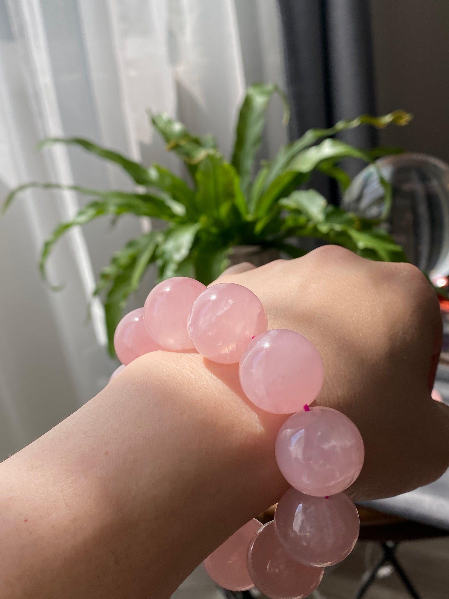 20mm Gym Huge size Natural Rose Quartz,pink crystal Round Bead Bracelet,gift for her sphere on wristen