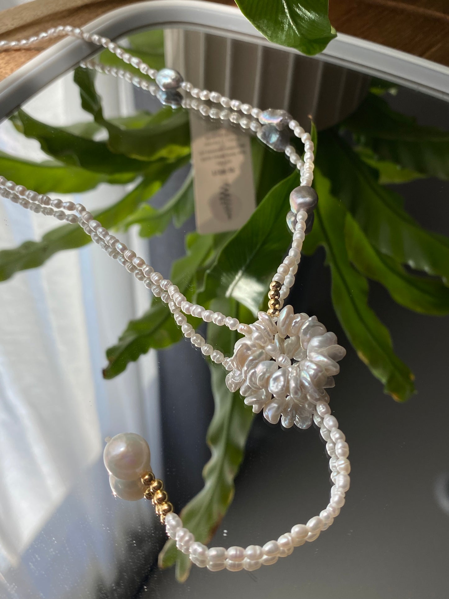 Handmade fresh water keshi pearls with akoya pearls flower multiple use necklace,triple wrap bracelet, chrismas gift