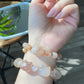 Natural sakura agate, flower agate hand carved kitty cat head beads bracelet,custom made