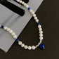 freshwater pearls with lapis lazuli vintage beach style necklace,gift for her,mother's day gift