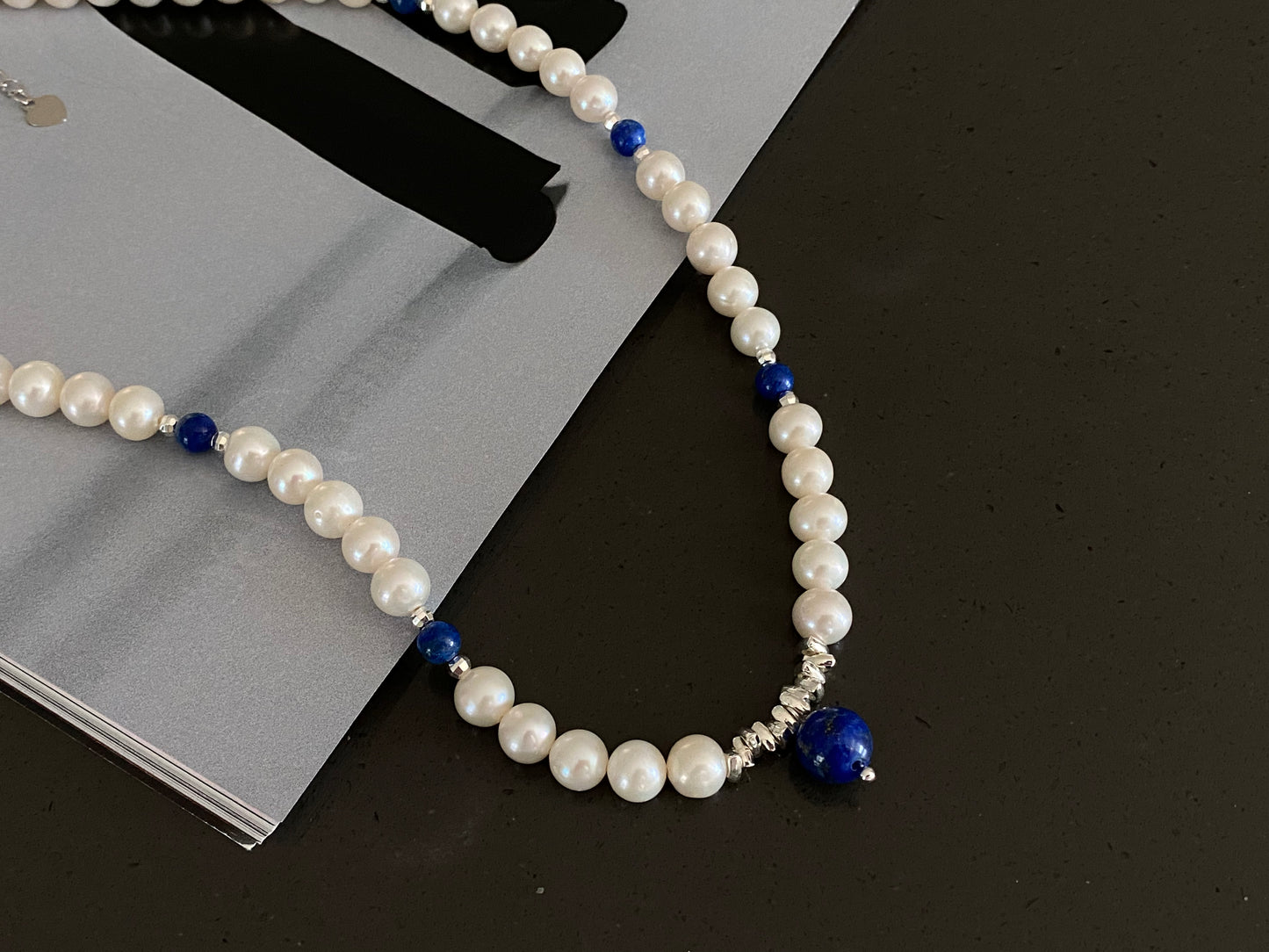 freshwater pearls with lapis lazuli vintage beach style necklace,gift for her,mother's day gift