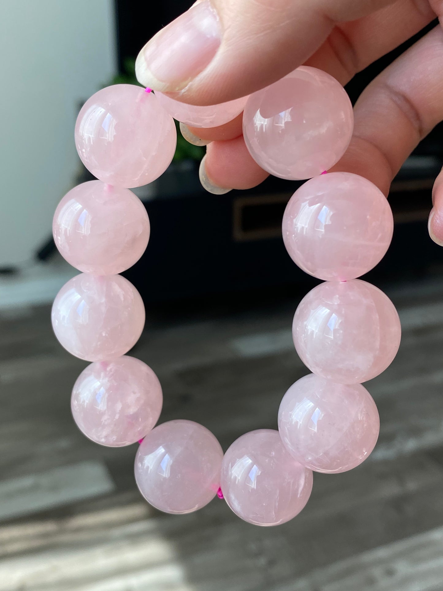 20mm Gym Huge size Natural Rose Quartz,pink crystal Round Bead Bracelet,gift for her sphere on wristen