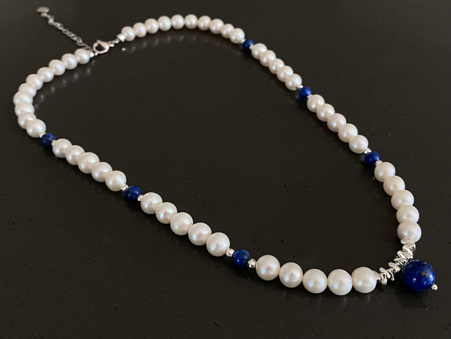 freshwater pearls with lapis lazuli vintage beach style necklace,gift for her,mother's day gift