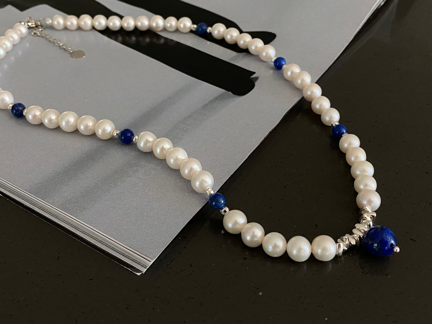 freshwater pearls with lapis lazuli vintage beach style necklace,gift for her,mother's day gift