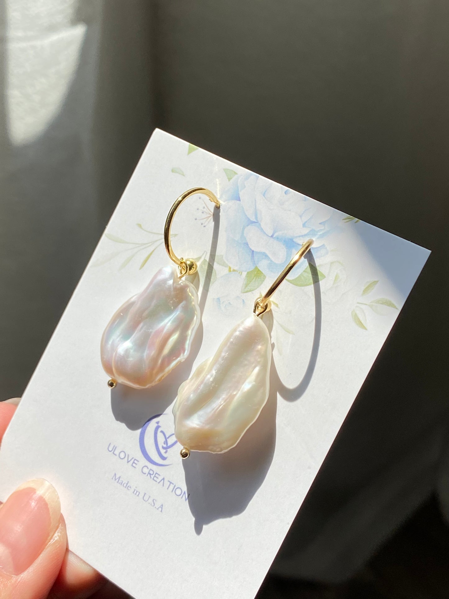 15-19mm Fresh water Aurora Iridescent Baroque Pearl Earrings  Irregular Pearl Stud Earring,dangle earring,Made in USA