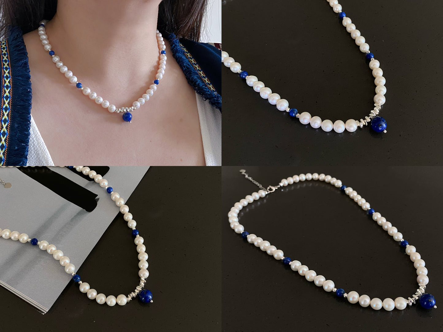 freshwater pearls with lapis lazuli vintage beach style necklace,gift for her,mother's day gift