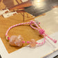 Natural hand carved flower agate,sakura agate,cherry blossom agate cat rope bracelet,self-grow and love