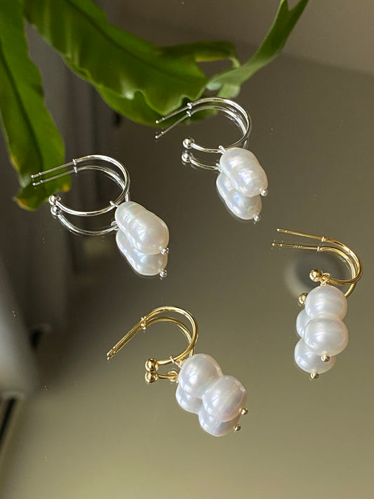 Natural freshwater pearls baroque dangle earring, Large Baroque Pearl, White Baroque Pearl, Wedding Earrings, June Birthstone, Bridesmaid Earrings