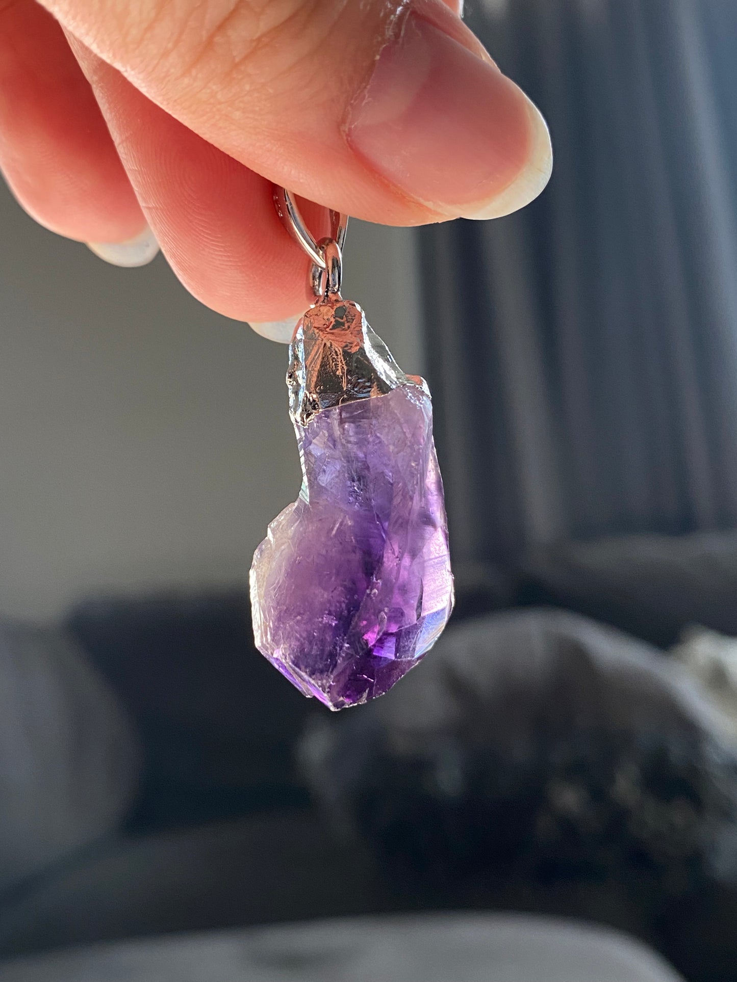 Natural Raw Amethyst rock Sterling silver Raw Crystal Necklace, Natural Amethyst Jewelry, Empath Protection Necklace