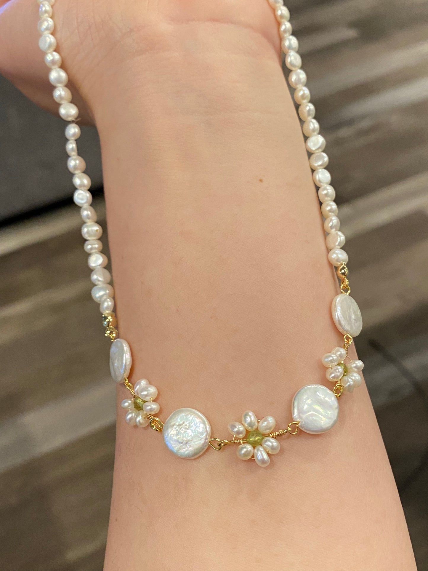 Summer Fun Natural freshwater baroque pearls with Prehnite daisy Flower elegant necklace,earring,bracelet set,