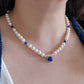 freshwater pearls with lapis lazuli vintage beach style necklace,gift for her,mother's day gift