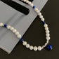 freshwater pearls with lapis lazuli vintage beach style necklace,gift for her,mother's day gift