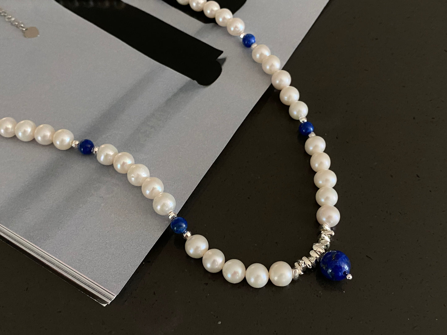 freshwater pearls with lapis lazuli vintage beach style necklace,gift for her,mother's day gift