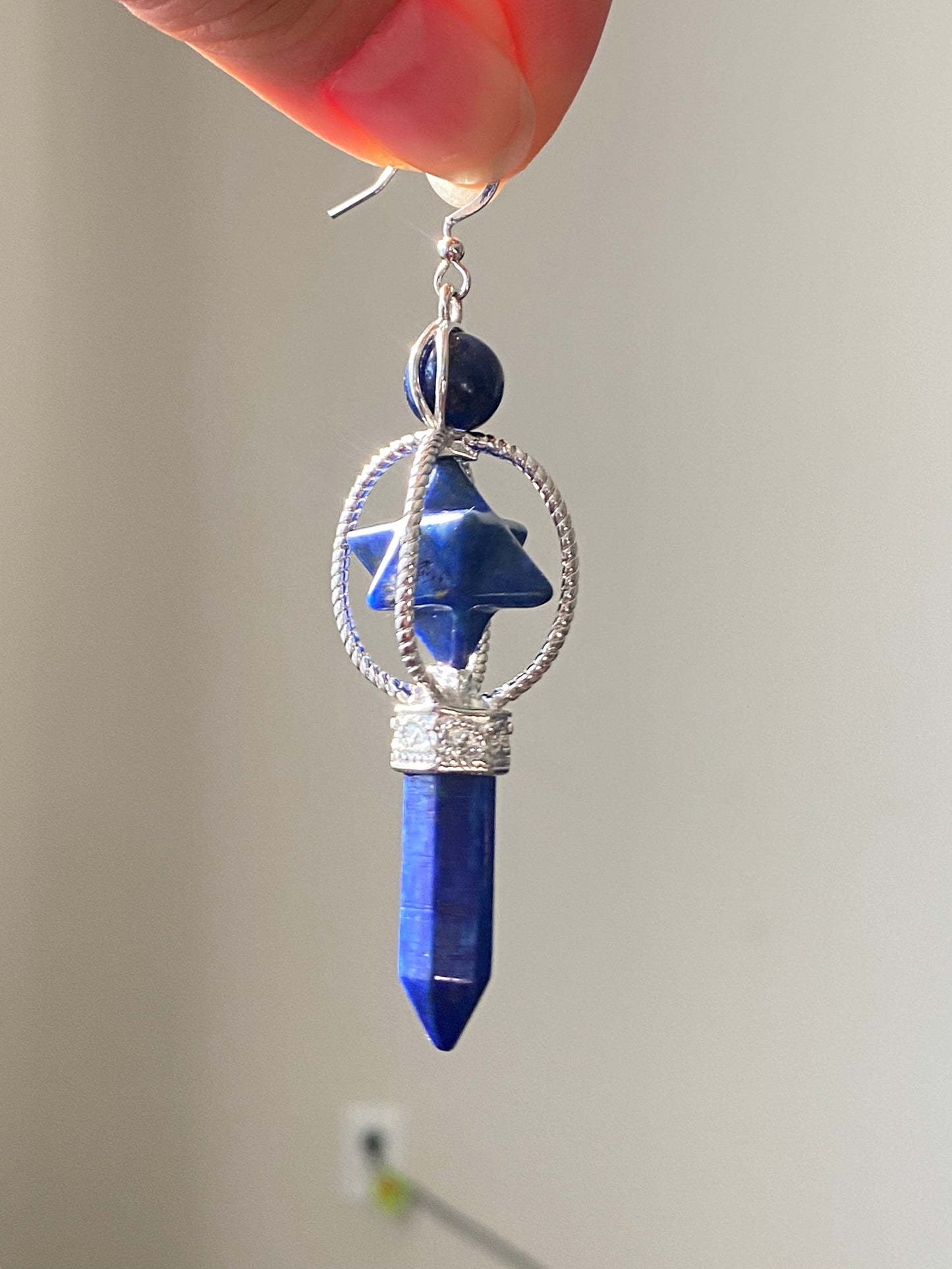 Natural crystal hand carved star Pendulum dangle earring single pieces,crystal healing earring