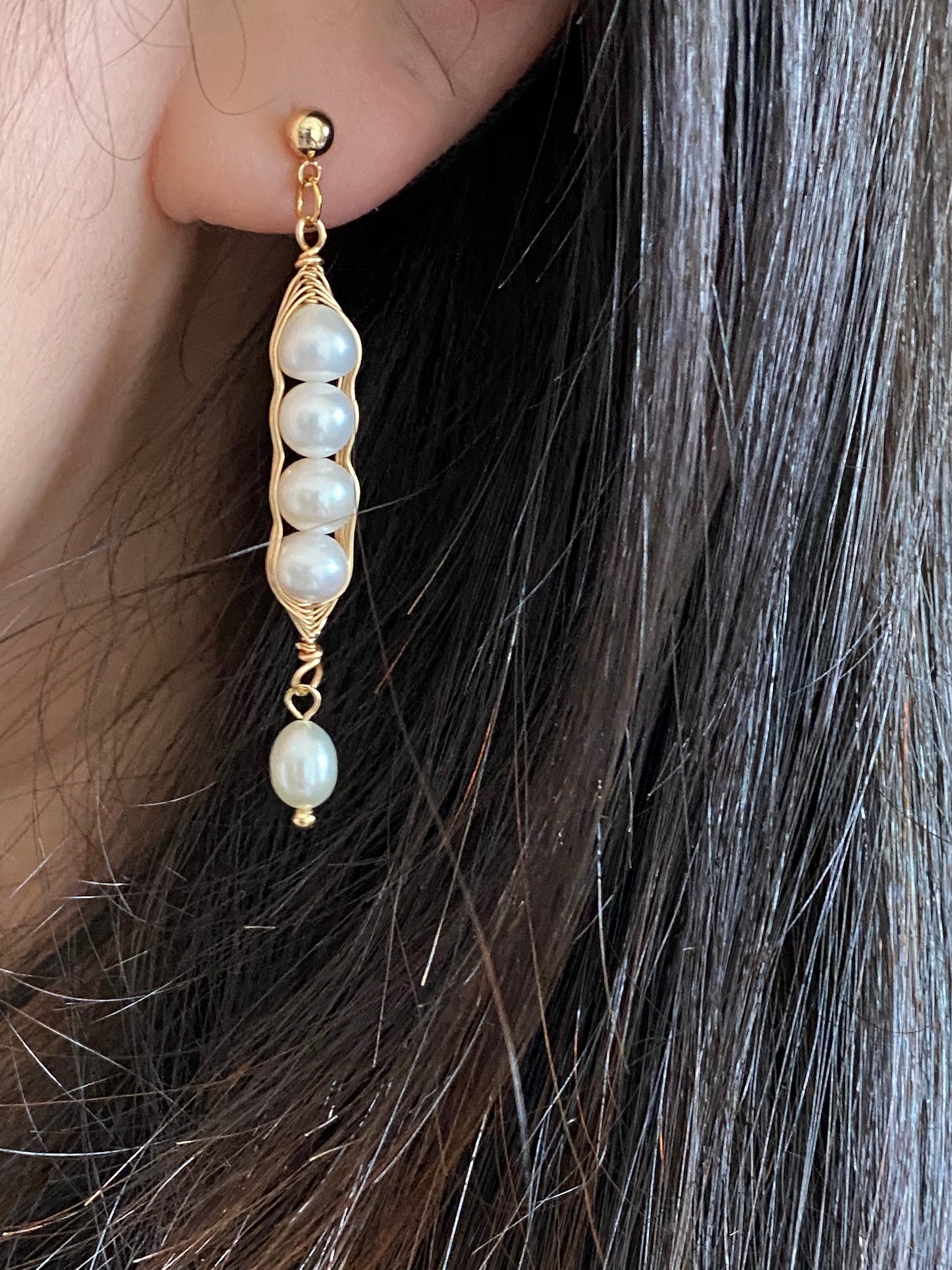 Freshwater pearls 14K gold filled pea pod dangle drop earring,handmade earring,Bridesmaid Gift,christmas gift