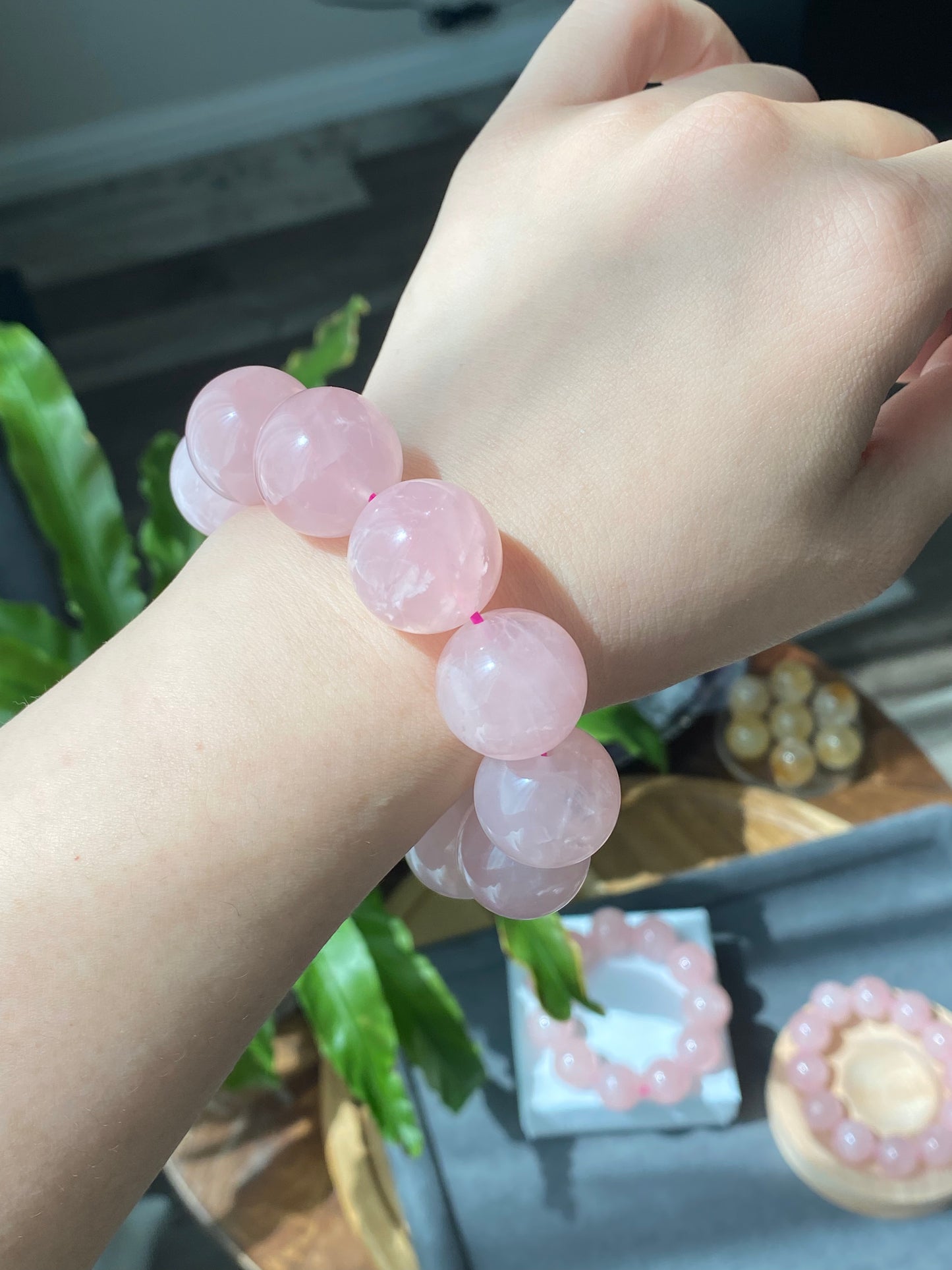 20mm Gym Huge size Natural Rose Quartz,pink crystal Round Bead Bracelet,gift for her sphere on wristen