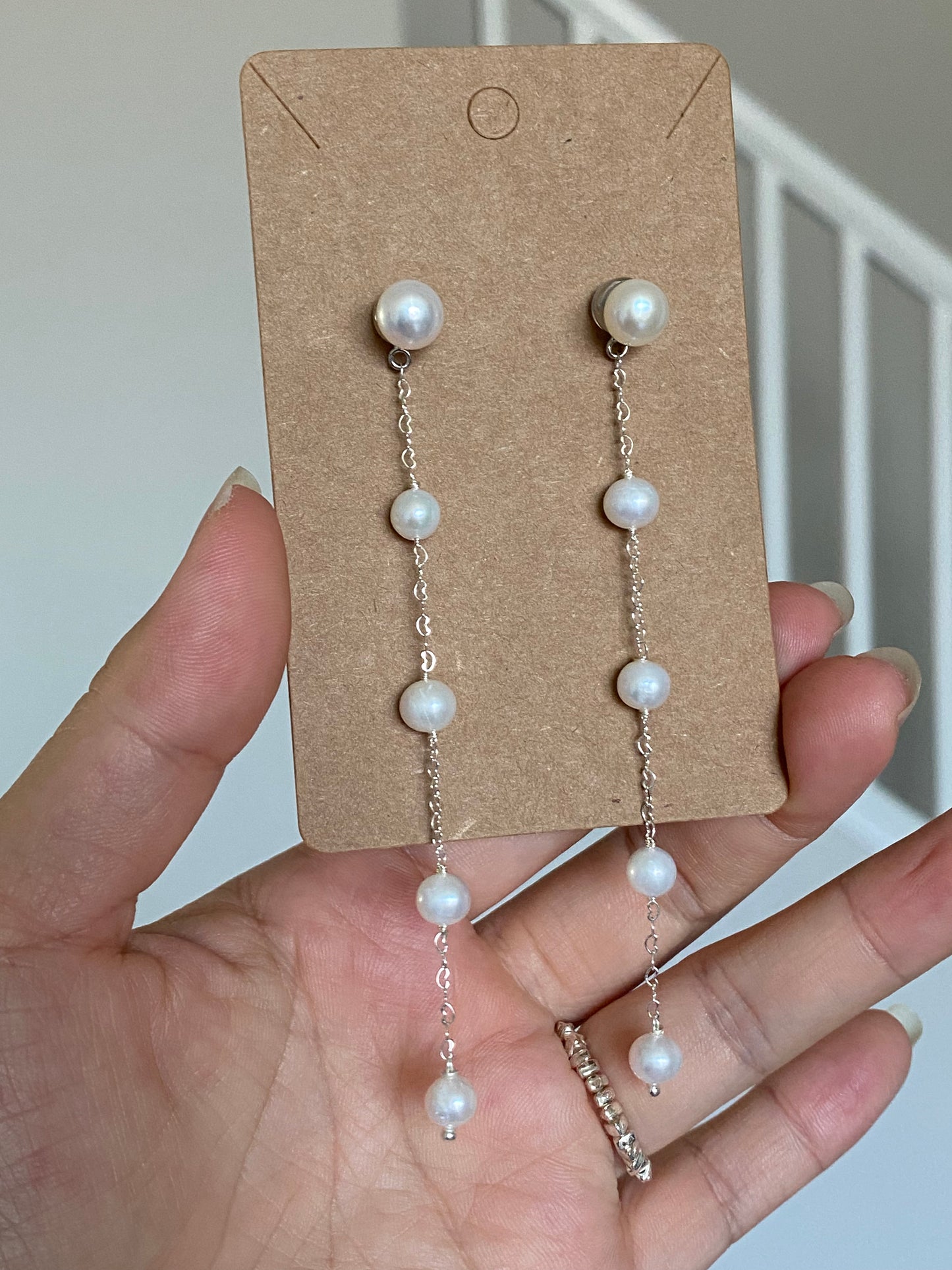 Multiple use Natural Fresh Water Pearl Drop Earrings, Dainty Dangle Pearl Earrings, Bridal Jewellery, Multiple Pearl, Wedding Earrings, Bridesmaid Gift,Made in the USA,custom length