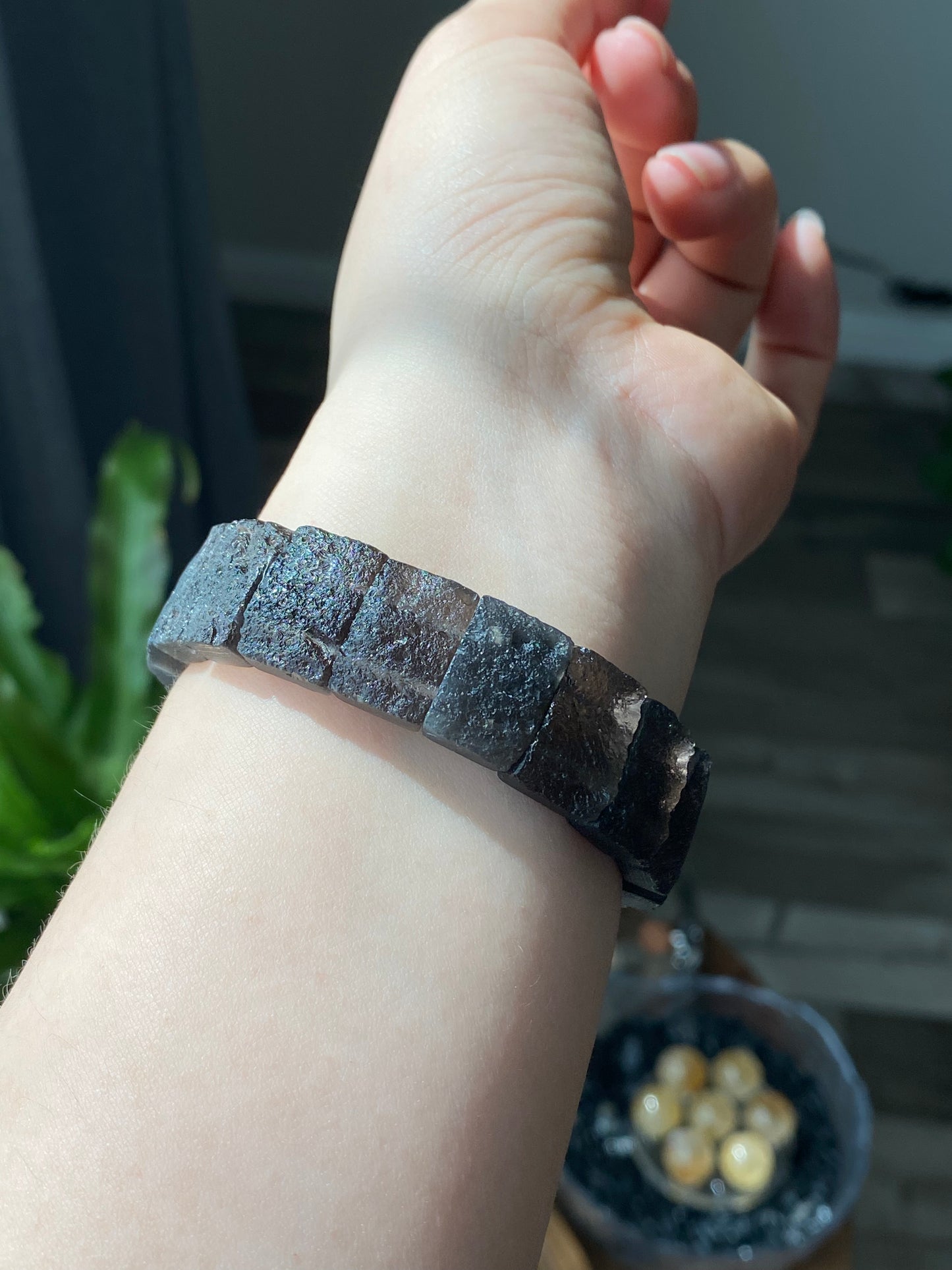 Natural Raw Cintamani Saffordite Tektite bangle Bracelet, wishing stone, Saffordite Tektites, Arizona Tektitest Rectangle beads