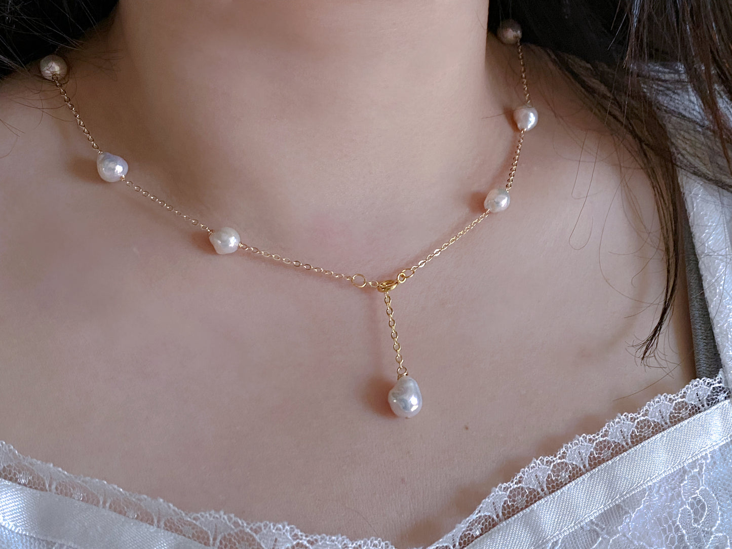 14k Gold baroque Pearl Necklace, Dainty Freshwater Pearl multiple use Necklace,  Bridesmaid Gifts