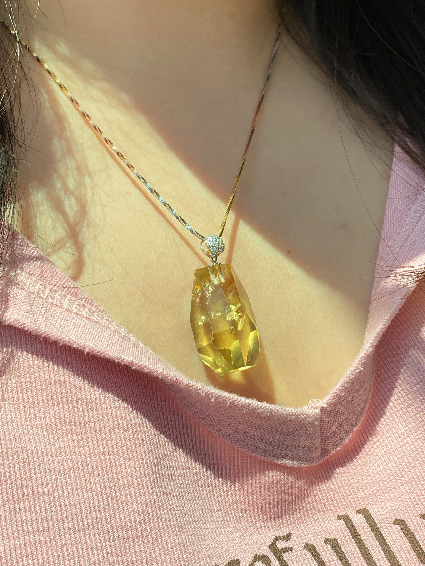 High Grade more clear natural lemon Citrine pendant hand carved Cutting Rectangular,Modified Brilliant shin,gift for her