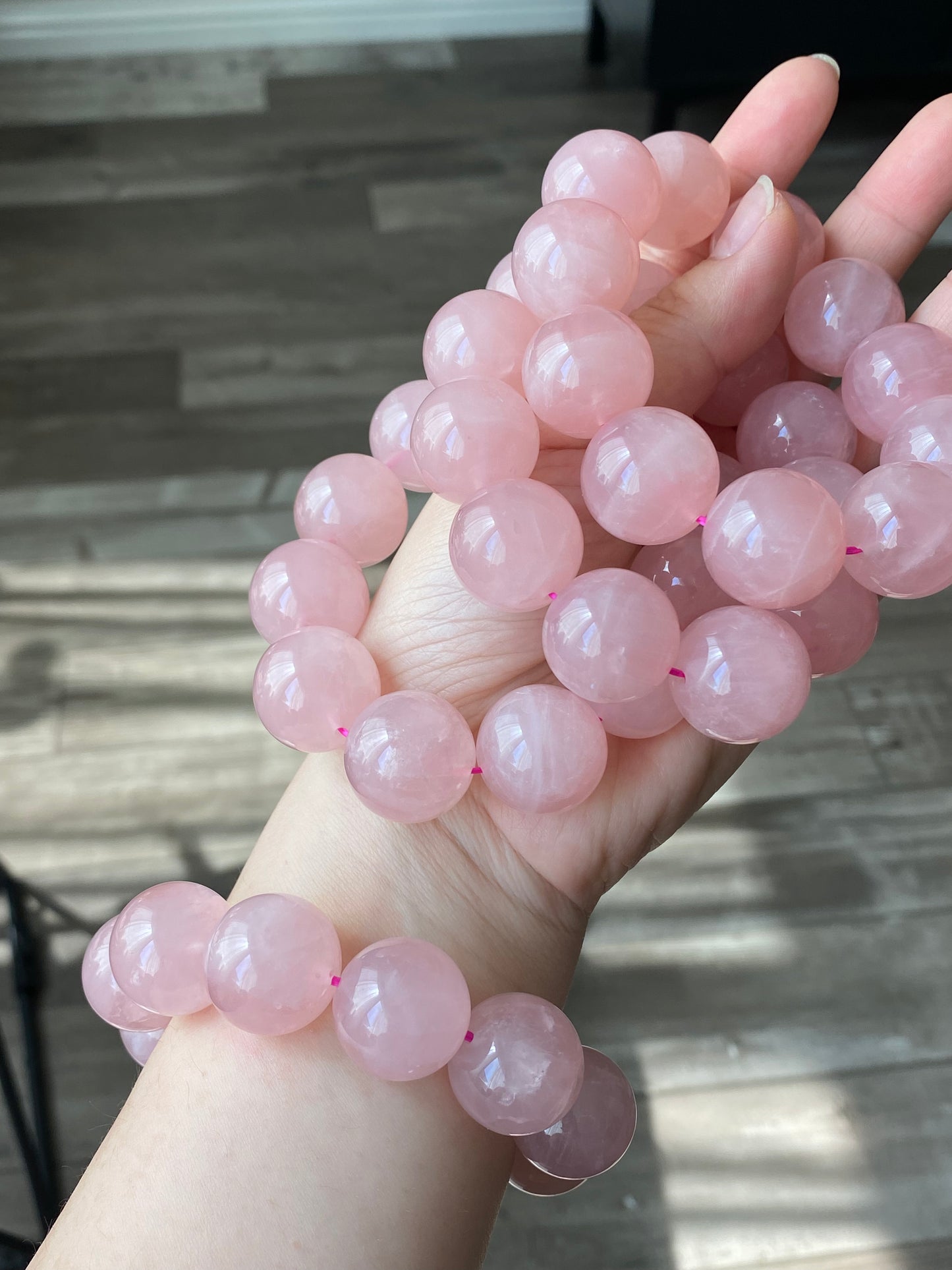 20mm Gym Huge size Natural Rose Quartz,pink crystal Round Bead Bracelet,gift for her sphere on wristen