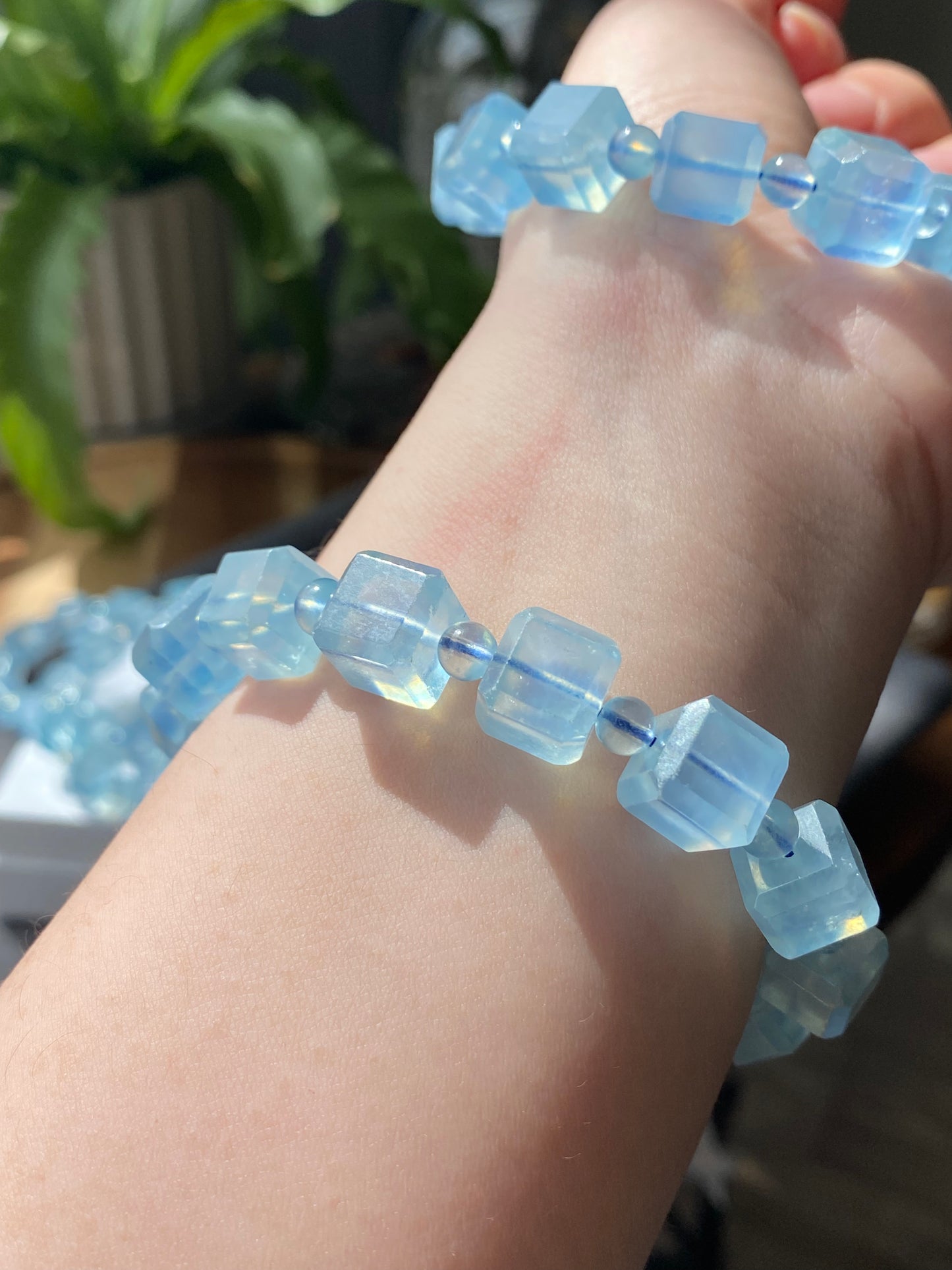 10MM Natural high clear grade square cube shape sky blue Aquamarine bracelet,gift for her,Valentine's Day gift