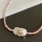 Fresh water pearls bright iridescent big baroque flame ball,fish tail baroque luster with gold pearls necklace