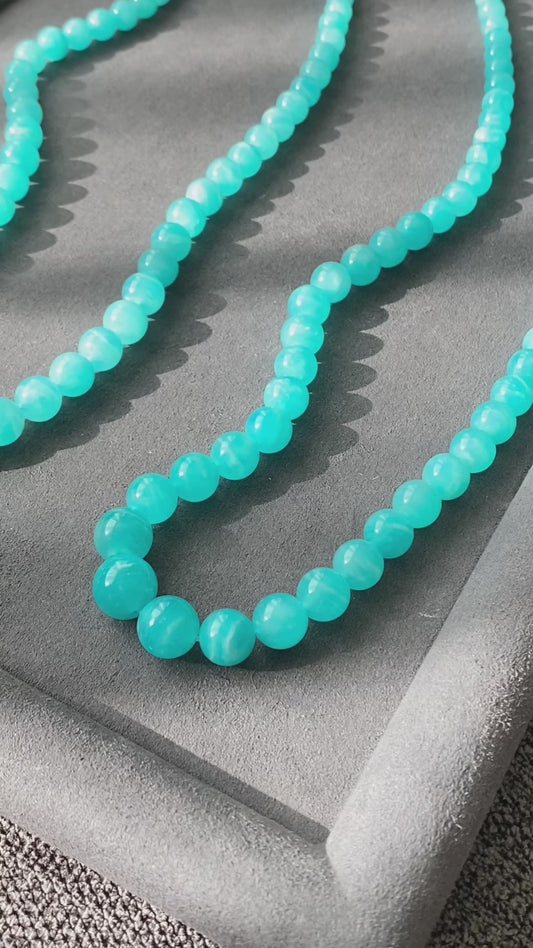 Natural Amazonite stone, Energy Protection Strength Yoga Crystal Round Mixed size Bead Necklace