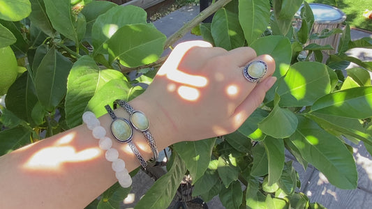 natural golden Lepidolite setting on Sterling silver vintage bangle bracelet