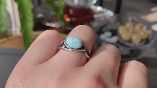 Genuine Natural Larimar Raw Larimar statement gemstone oval shape women men ring