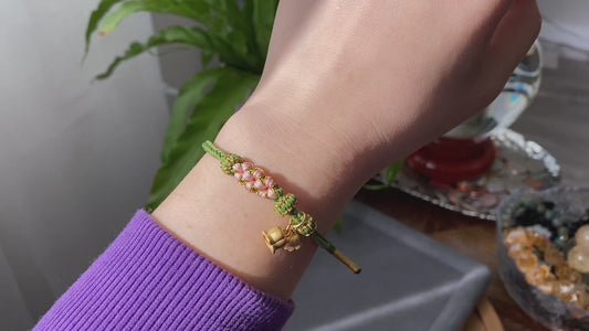 Handmade Alluvial gold Peach Flower Adjustable Braiding bracelet Best wish Bracelet “Being lucky in love”