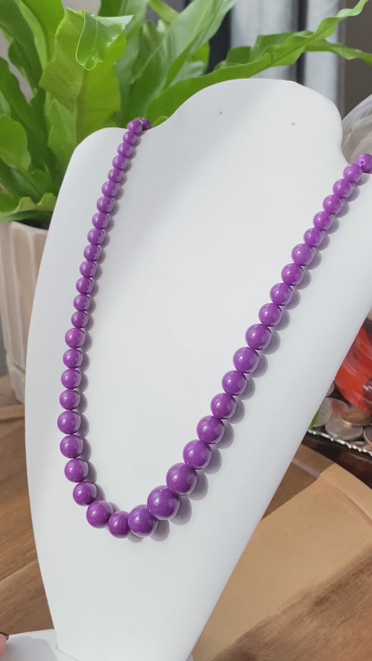 Rare High Grade Natural  Royal Purple Phosphosiderite Purple Mica Polished Smoothie Round Bead Necklace