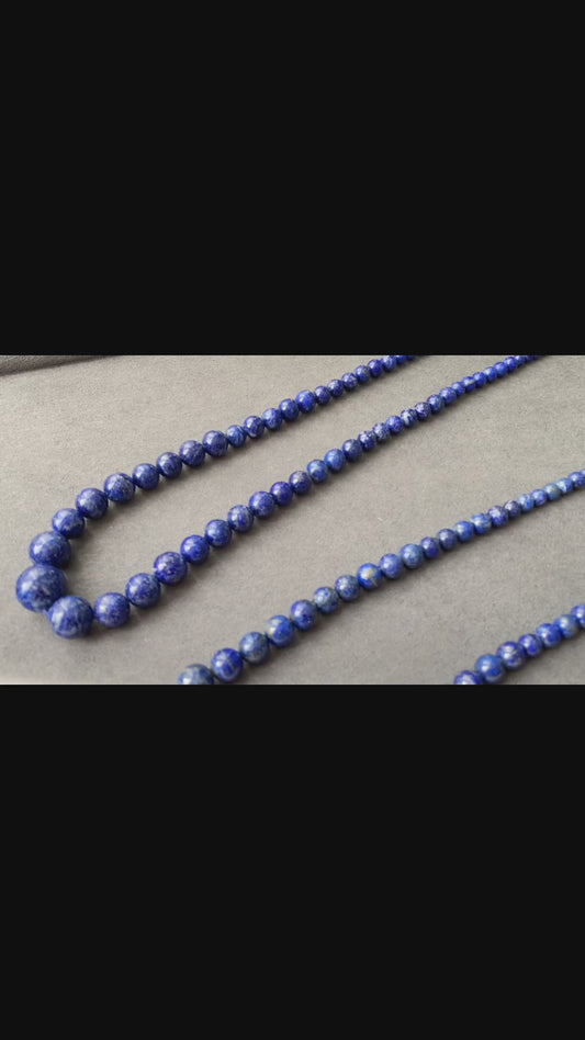 Natural Lazurite Lapis Lazuli Deep Blue less white Mixed size Bead Healing Crystal Necklace  4.7-13.5MM