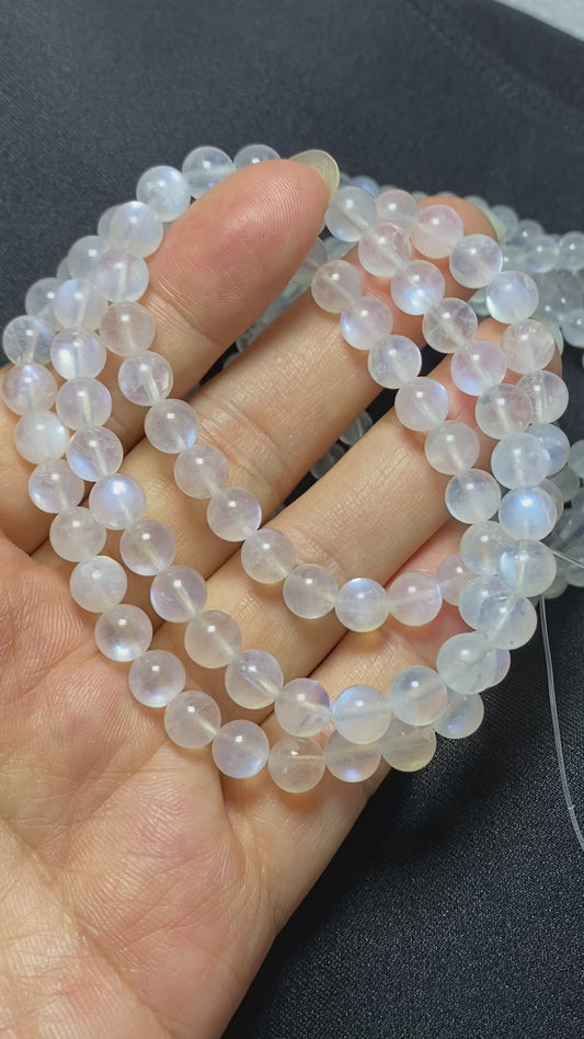 Sri Lanka AAAA grade blue illuminate nature rainbow moonstone bead 6mm+ 7mm+