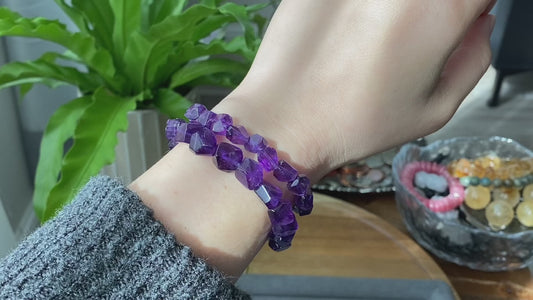 Rare Natural Hight Grade Dark Purple Amethyst,Deep purple Irregular Nugget Bead Bracelet