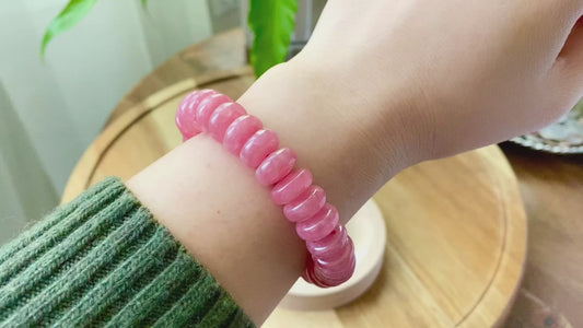 AAAAAA Natural Ice Rhodochrosite Flash Rainbow inside lovely Pinky Rose Saucer Bead Bracelet