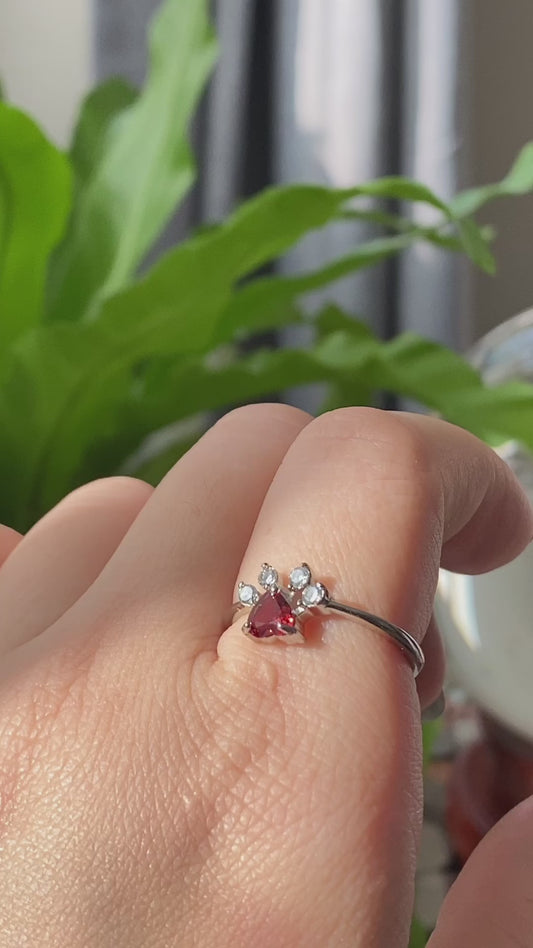 High grade Ruby Red Natural Garnet Heart shape zircon shinning cuty cat paw Ring everyday Ring