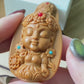 Green Verawood hand Sculpture Carving Dumu Tara car hanger Necklace pendant with turquoise rotate  Sanskrit