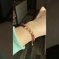 Natural Ruby Red Tourmaline Pink Tourmaline 5mm with white crystal Beaded Bracelet