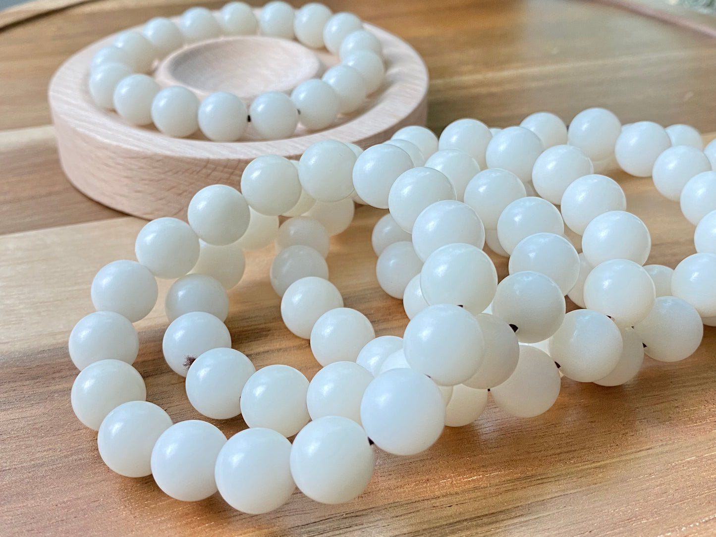 Natural white Bodhi root polished round bead bracelet,prayer mala Yoga Meditation Balancing 11mm+