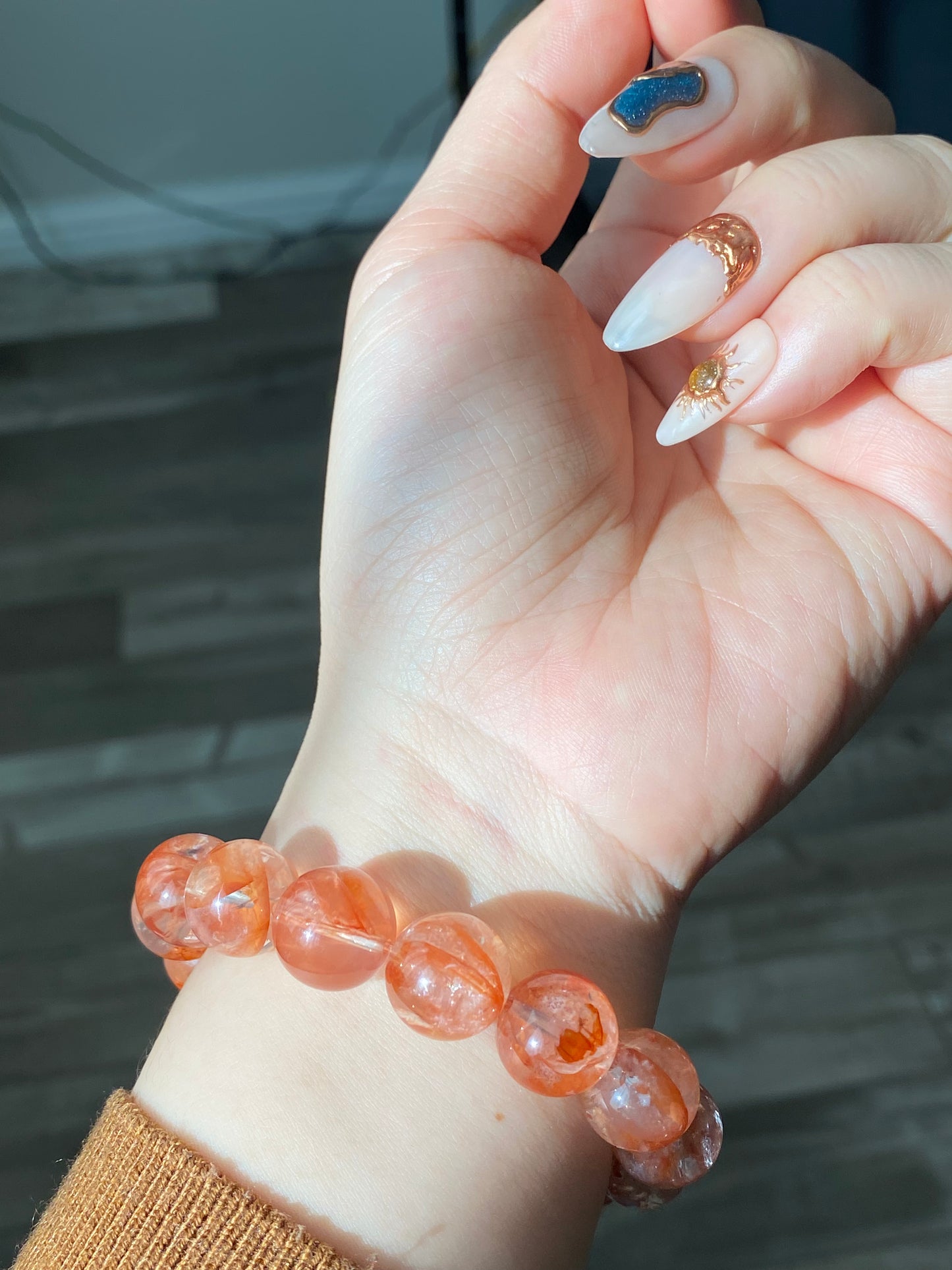 Natural High Clear Grade Super Gorgeous Koi Carp Fire Quartz,Hematoid Quartz Rainbow Flash Bracelet 13mm