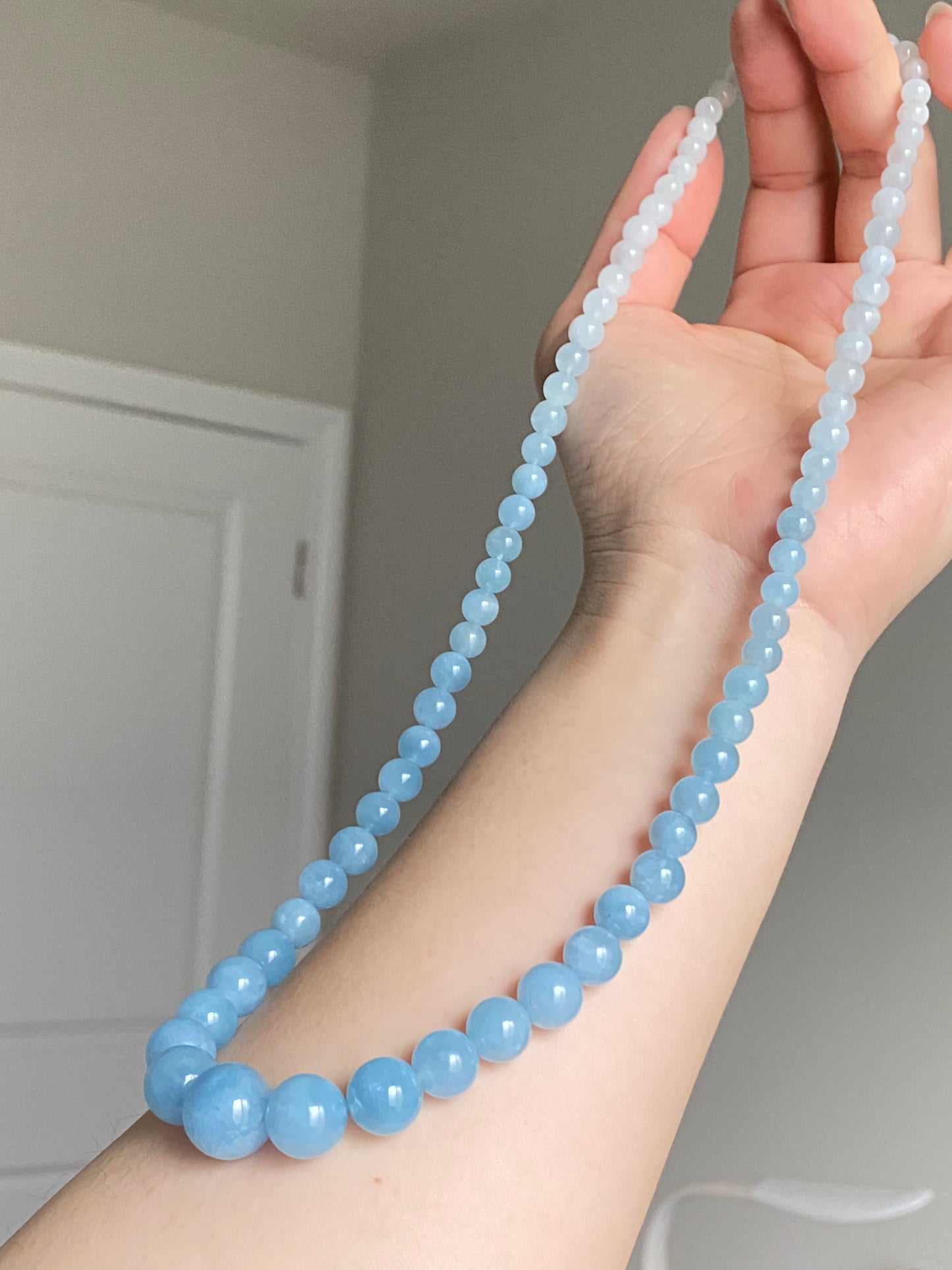 Natural Aquamarine Ocean Blue sky blue gradient Mixed size Bead Healing Crystal Necklace 5-13MM,gift for her