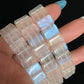 Natural Sri Lanka Moonstone super strong blue Fire illuminate rectangle Bangle bracelet, gift for her,anniversary gift